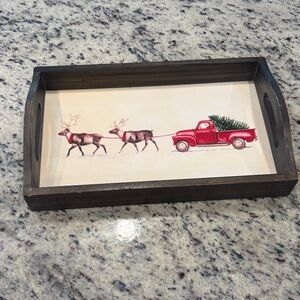 Festive Red Truck and Reindeer Holiday Tray